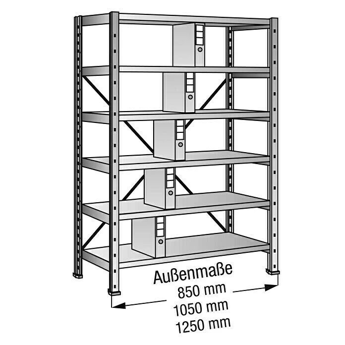BAUHAUS Scholz Aktenregal Grundelement Länge: 850 Mm, Breite: 300 Mm, Höhe: 1.920 Mm, Traglast: 100 Kg/Boden, Anzahl Böden: 6 Stk. 2 BAUHAUS Scholz Aktenregal Grundelement Länge: 850 Mm, Breite: 300 Mm, Höhe: 1.920 Mm, Traglast: 100 Kg/Boden, Anzahl Böden: 6 Stk. – Bild 2