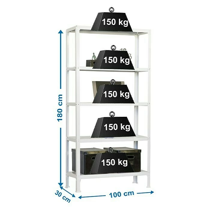 BAUHAUS Simonrack Homeclick Metallregal Plus L X B X H: 30 X 100 X 180 Cm, Traglast: 150 Kg/Boden, Anzahl Böden: 5 Stk., Stecken, Weiß 3 BAUHAUS Simonrack Homeclick Metallregal Plus L X B X H: 30 X 100 X 180 Cm, Traglast: 150 Kg/Boden, Anzahl Böden: 5 Stk., Stecken, Weiß – Bild 3