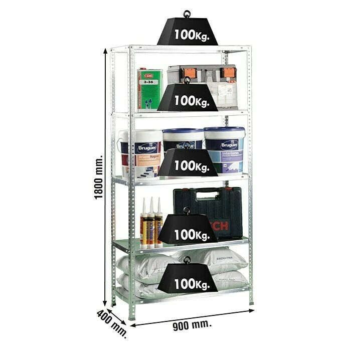 BAUHAUS Simonrack Comfort Metallregal L X B X H: 40 X 90 X 180 Cm, Traglast: 100 Kg/Boden, Anzahl Böden: 5, Schrauben, Silber 2 BAUHAUS Simonrack Comfort Metallregal L X B X H: 40 X 90 X 180 Cm, Traglast: 100 Kg/Boden, Anzahl Böden: 5, Schrauben, Silber – Bild 2