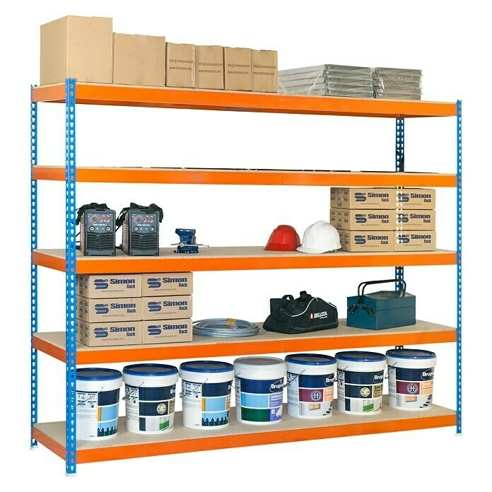 BAUHAUS Simonrack Simonforte Metall-Schwerlastregal L X B X H: 45 X 120 X 300 Cm, Traglast: 600 Kg/Boden, Anzahl Böden: 5, Blau/Orange 2 BAUHAUS Simonrack Simonforte Metall-Schwerlastregal L X B X H: 45 X 120 X 300 Cm, Traglast: 600 Kg/Boden, Anzahl Böden: 5, Blau/Orange – Bild 2