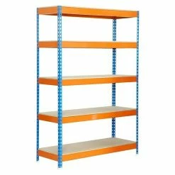 BAUHAUS Simonrack Bricoforte Metall-Schwerlastregal L X B X H: 60 X 100 X 200 Cm, Traglast: 300 Kg/Boden, Anzahl Böden: 5, Blau/Orange, Material Boden: Holz